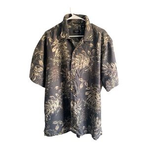 Izod Washable Gray Linen & Silk Shirt XL Hawaiian Button Down Short Sleeve